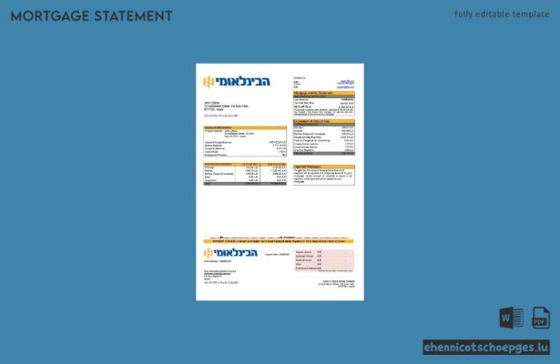 Beispiel eines Hypothekenauszugs der First International Bank of Israel (Word- und PDF-Datei)